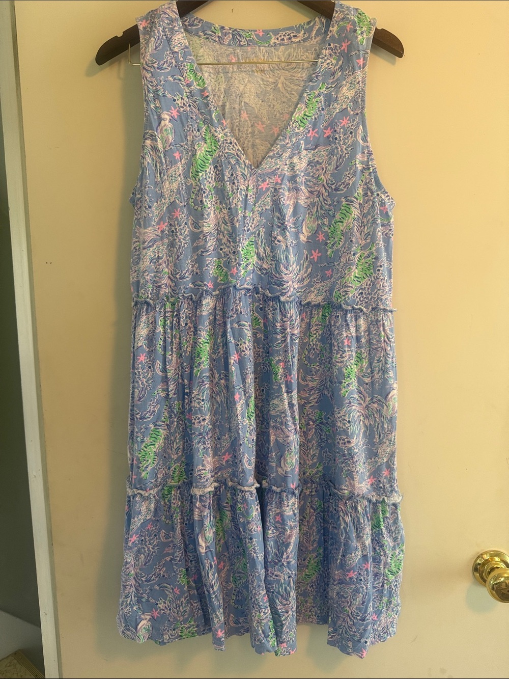 Lilly Pulitzer Women’s Blue & Green Tiger Print Cotton Summer Dress Sz L EUC